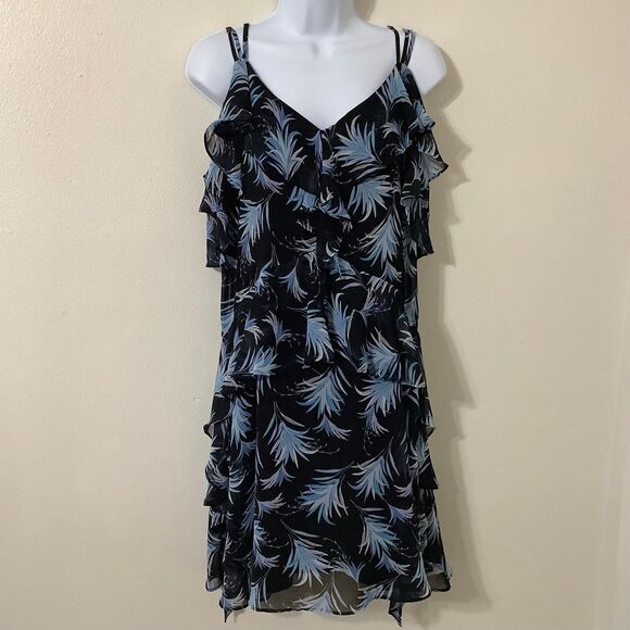 Taylor Coastal Tropical Cruise Beachy Tiered Summer Casual Ruffle Dress Sz 10 - Picture 1 of 9